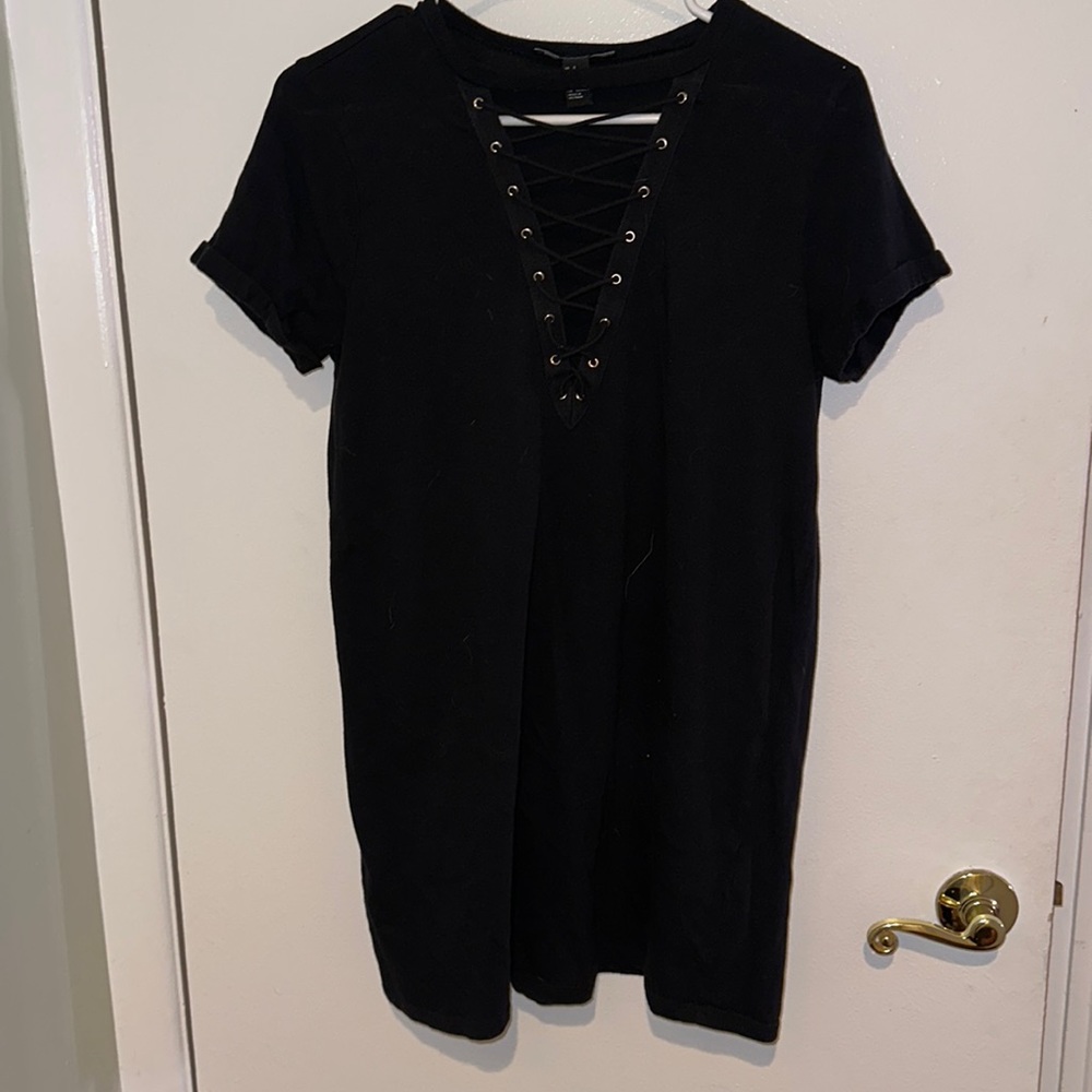 black t shirt dress cross cross front